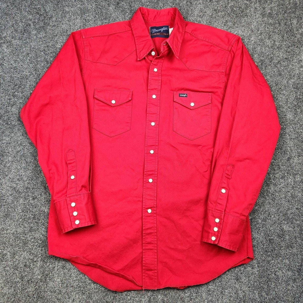 Wrangler Shirt Mens 17.5 35 Red Western Button‎ Down X-Long Tails Made in USA